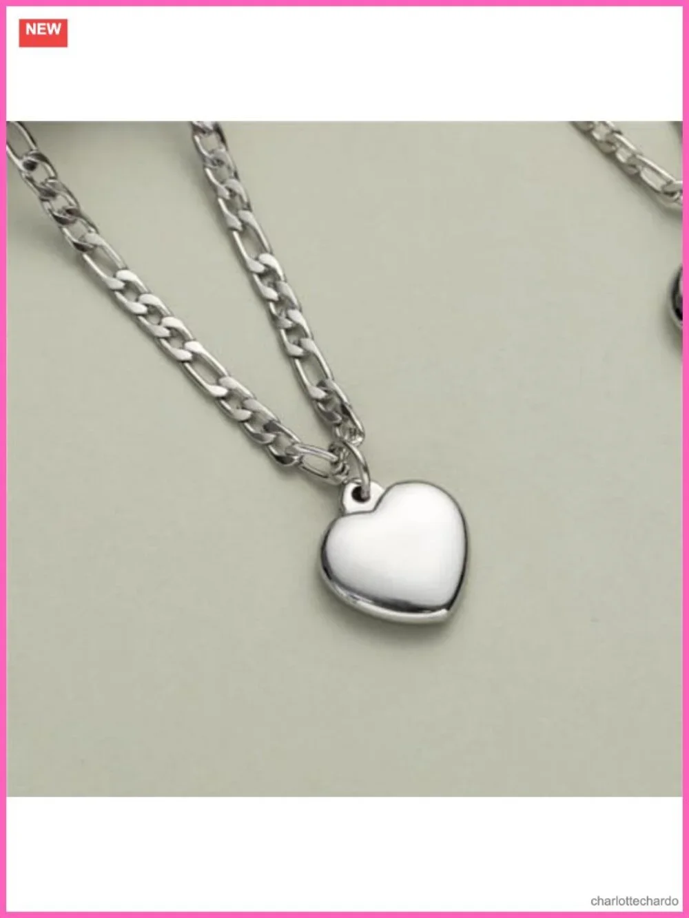 14K Gold Plated Stainless Steel Heart Pendant Necklace Figaro Chain 18+2
